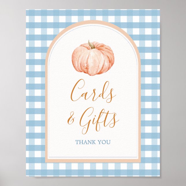 Pumpkin Boho Blue Gingham Cards & Gifs Poster (Frente)