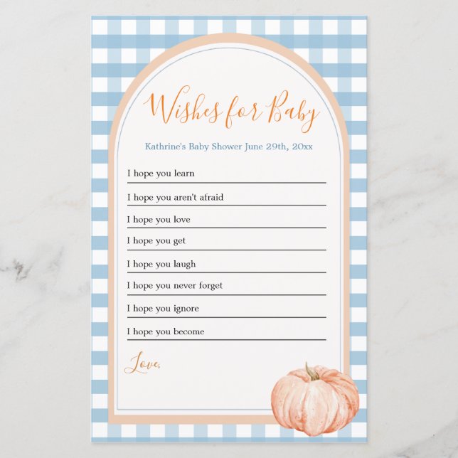 Pumpkin Boho Blue Gingham Deseja Bebê (Frente)