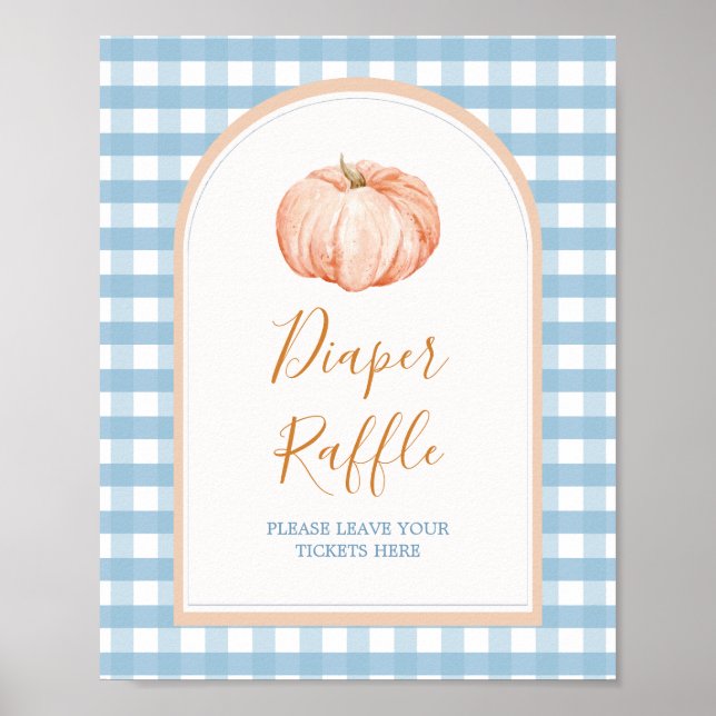 Pumpkin Boho Blue Gingham Fralda Raffle Poster (Frente)