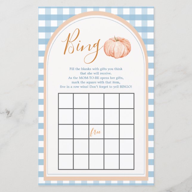 Pumpkin Boho Blue Gingham primeiro aniversario Bin (Frente)