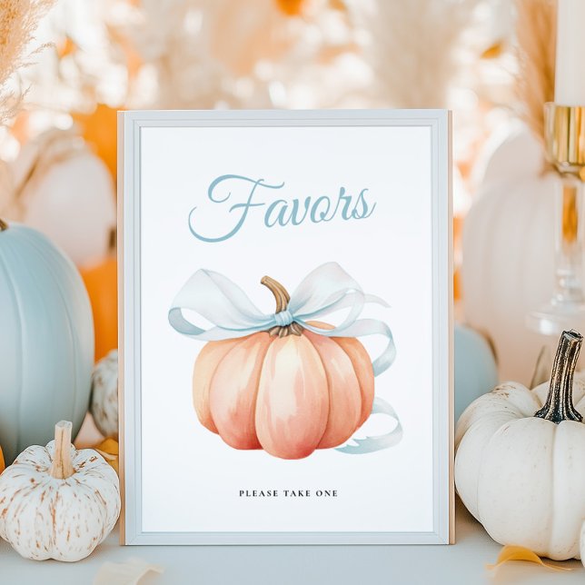 Pumpkin Bow Baby Shower Favors Table Sign Poster (Criador carregado)