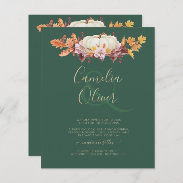 Pumpkin Casamento Dourado Verde de Abóbora no Orça (Frente/Verso)