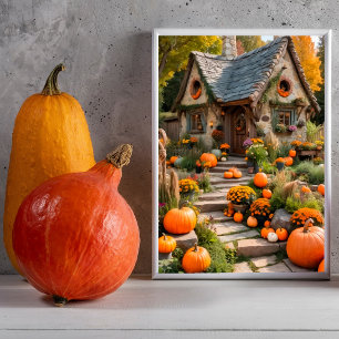 Pumpkin Cottage Autumn Halloween Poster