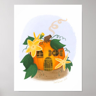 Pumpkin Cottage House Art Impressão