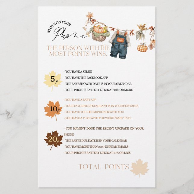 Pumpkin Fall Chá de fraldas o que no jogo de telef (Frente)