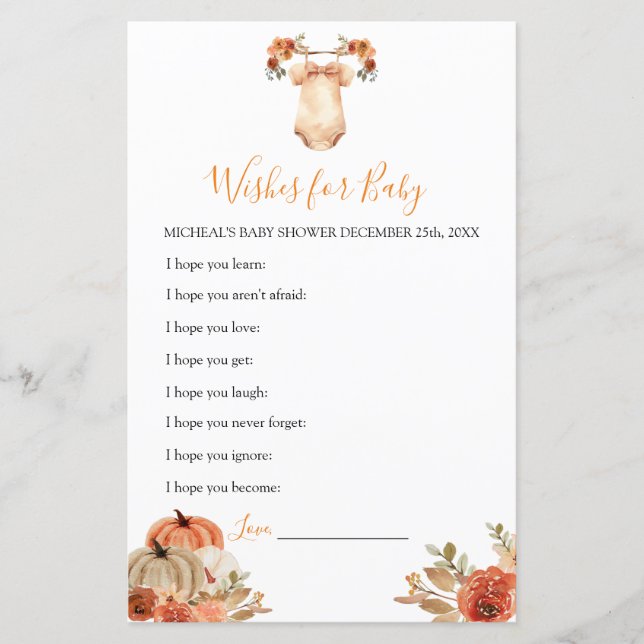 Pumpkin Floral Bebê Abóbora Vestes Desejos para Be (Frente)