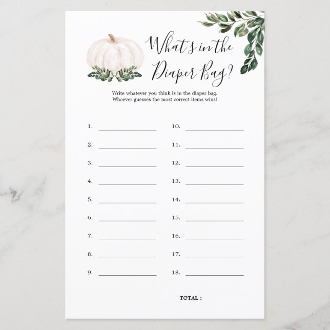 Pumpkin O que há no jogo do Chá de fraldas da Fral (Frente)