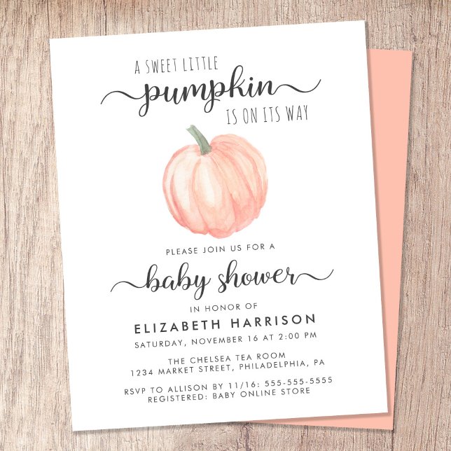Pumpkin Orange Watercolor Chá de fraldas Invital (Celebrate the upcoming arrival of your sweet little autumn baby with a pumpkin-themed baby shower)