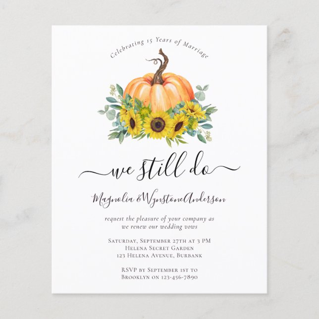 Pumpkin Orçamento Queda Vow Renewation Convite (Frente)