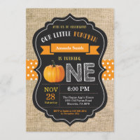 Pumpkin Primeiro Convite de Aniversário Burlap Lar