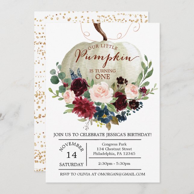 Pumpkin Primeiro Convite de Aniversário - Queda de (Frente/Verso)