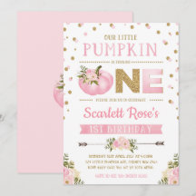 Pumpkin Primeiro primeiro aniversario Convite Rosa