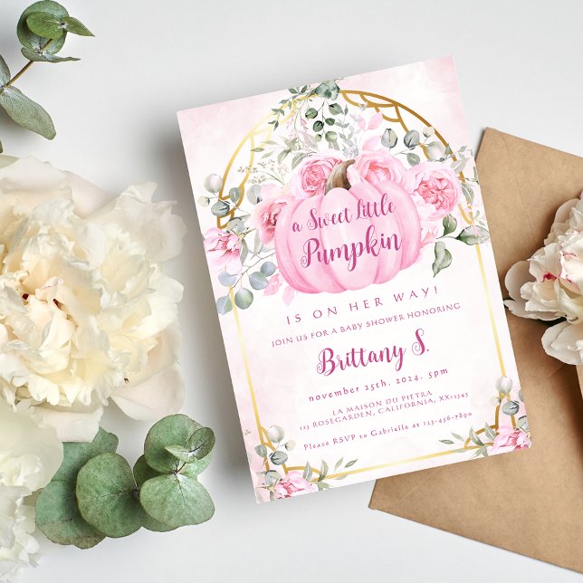 Pumpkin Rosa Chá de fraldas Floral Convite (Criador carregado)