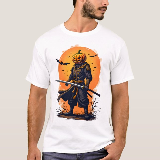Pumpkin Samurai � Halloween Warrior T-Shirt (Frente)