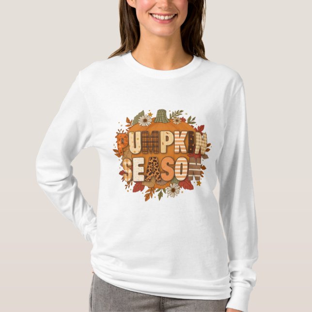  Pumpkin Season – Autumn Flowers & Cozy T-shirt (Frente)