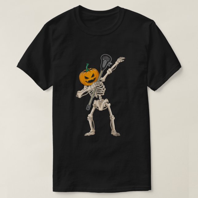 Pumpkin Skeleton Lacrosse Camisa Dabbing Halloween (Frente do Design)
