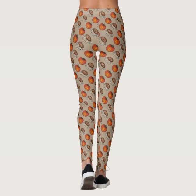 Pumpkin Spice Pumpkins Café Latte Tan Leggings (Verso)