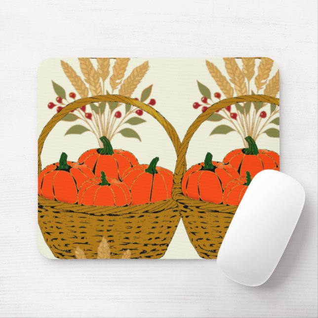 🍂 **Pumpkin & Wheat Basket Mouse Pad (Com mouse)