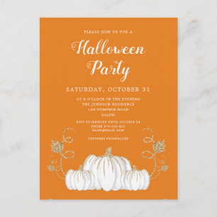 Pumpkin White Orange Halloween Party Convite Po