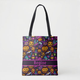 Pumpkin Witch Hat Black Tote Bag