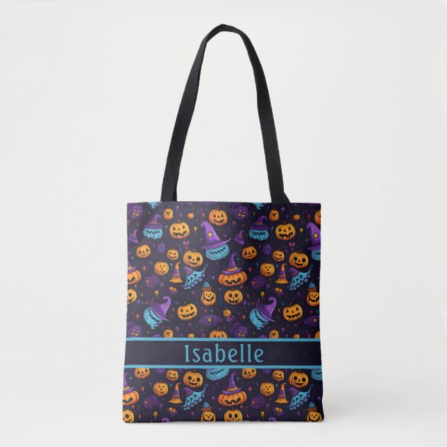 Pumpkin Witch Marinho Tote Bag (Frente)