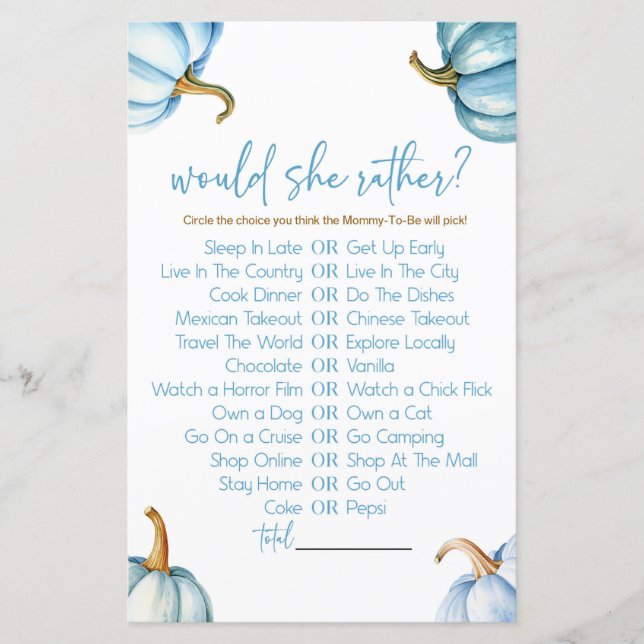 Pumpkins Azul Ela Preferencialmente Jogo De Chá de (Frente)