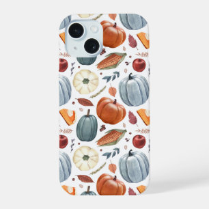 Pumpkins de queda e padrão de folhas de outono