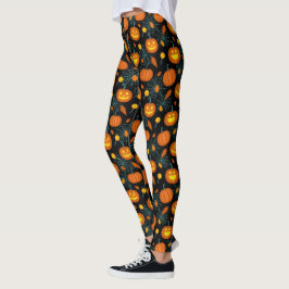 Pumpkins e aranha tecem leggings do Dia das Bruxas