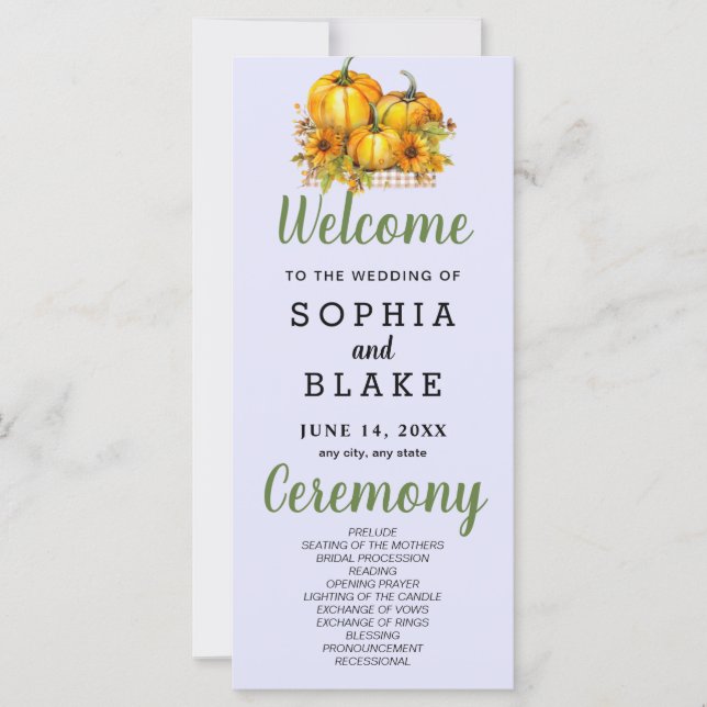 Pumpkins e Sunflower Queda Programa Casamento Roxo (Frente)