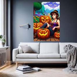 Pumpkins e uma jovem senhora | AI Art Poster