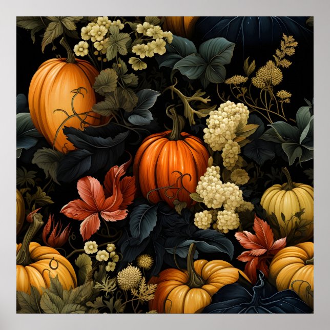 Pumpkins Floral Art Poster (Frente)