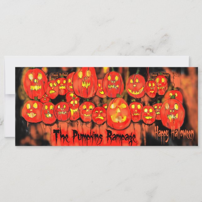 Pumpkins Rampage Halloween Party Convite (Frente)