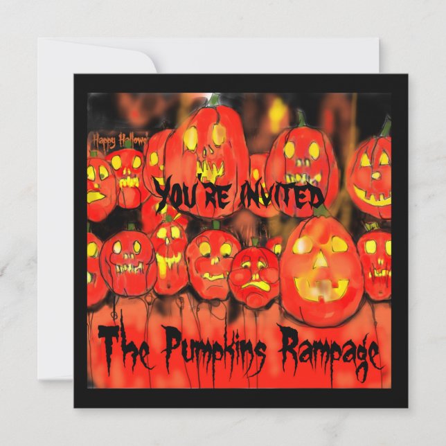 Pumpkins Rampage Halloween Party Convite (Frente)