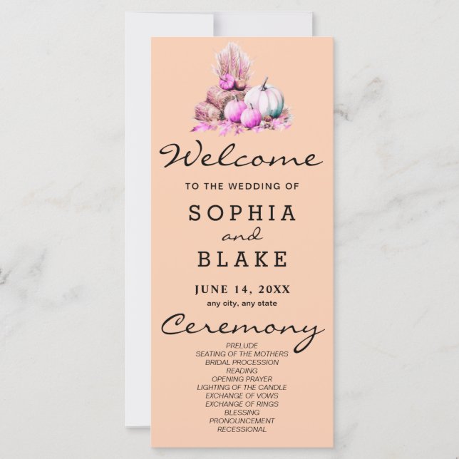 Pumpkins rosa e branco cai no programa de casament (Frente)