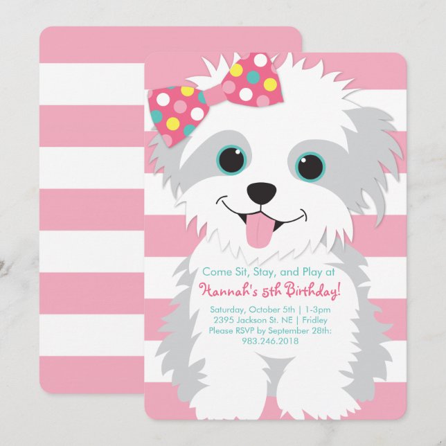 Puppy Birthday Paw-ty Convite (Frente/Verso)