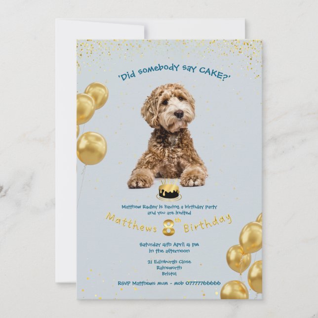 Puppy Gosta De Convite de aniversário De Bolo (Frente)