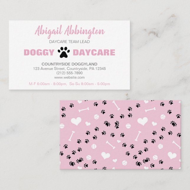 Puppy Run Pink Dogggy Daycare Cartão de visita (Frente/Verso)