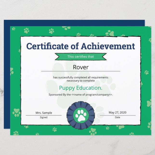Puppy verde Pet Obedience School Pré-Puppy (Frente/Verso)