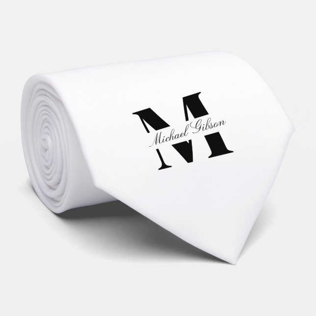 Pure White | Monograma Personalizado Gravata para  (Rolled)