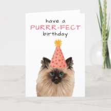 Purfect Birthday Cat Watercolor Cartão de Aniversá