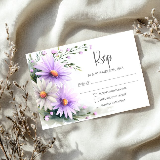 Purple and White Daisies Wedding RSVP (Criador carregado)