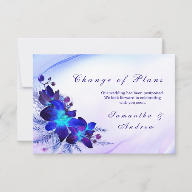 Purple Blue Orchid Wedding Change the Date Card (Frente)
