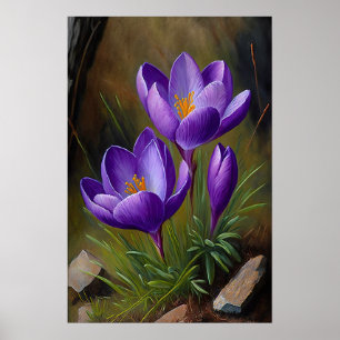 Purple Crocus Flowers Art Impressão Poster