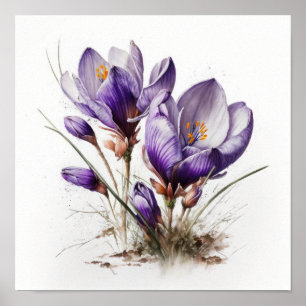 Purple Crocus Flowers Art Impressão Poster