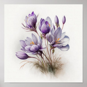 Purple Crocus Flowers Art Impressão Poster