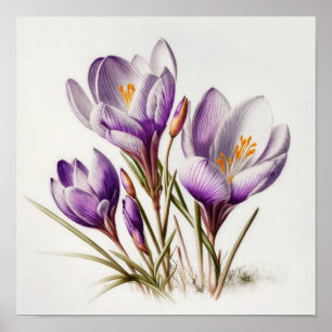 Purple Crocus Flowers Art Impressão Poster