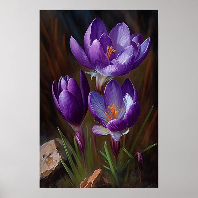 Purple Crocus Flowers Art Impressão Poster (Frente)