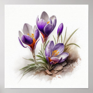Purple Crocus Flowers Art Impressão Poster