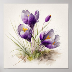 Purple Crocus Flowers Art Impressão Poster