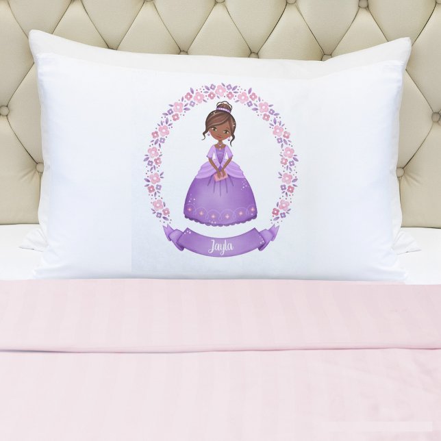 Purple Fairytale Princess Pillowcase (A cute girls purple princess pillowcase. Personalize it with your girls name. So cute for her bed.)